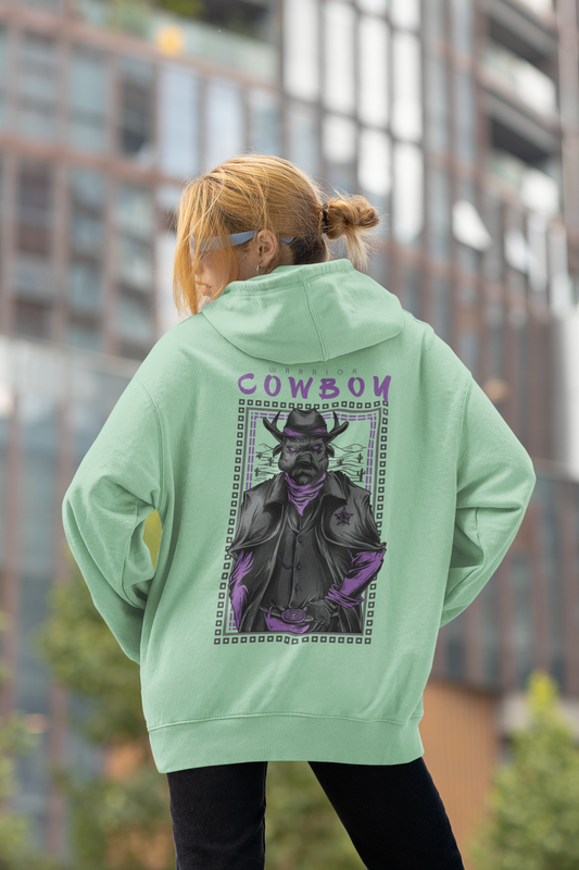 KRYOT Warrior Cowboy Dog Hoodie - Unisex Heavyweight Oversized Streetwear 350 GSM Bio-Baumwolle