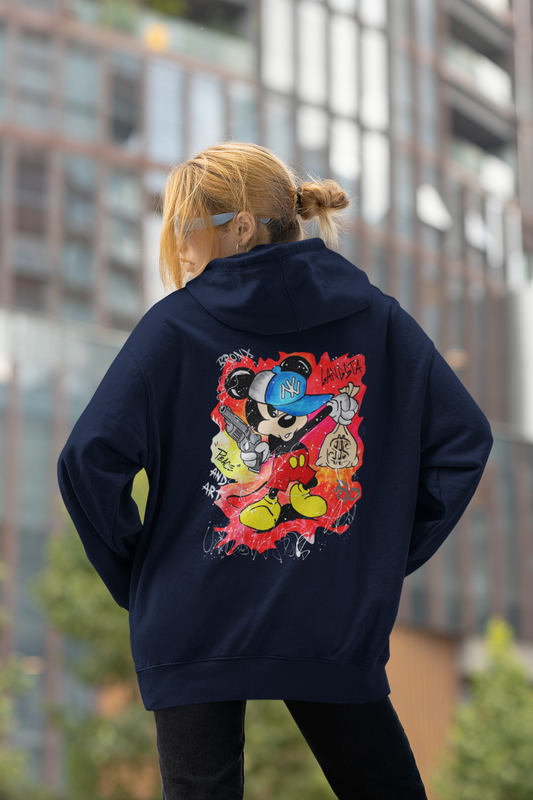 Gangsta Mouse Bronx Spirit Streetwear Backprint - Slammer Organic Oversized Unisex Hoodie Adult SH