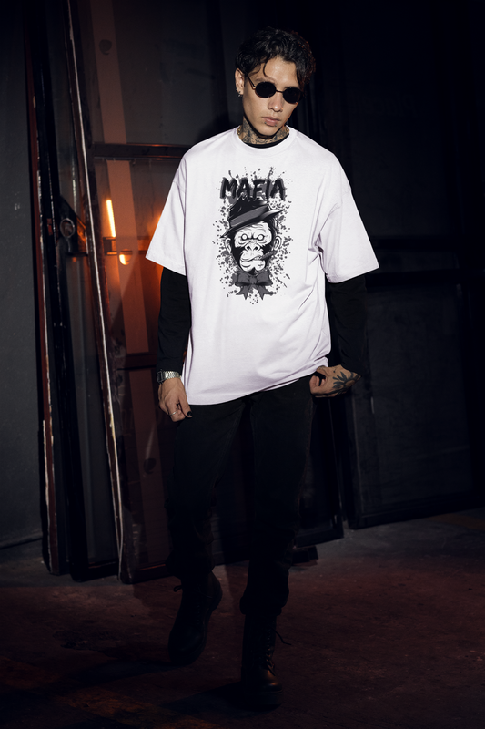 KRYOT Mafia Monkey T-Shirt Frontprint - Unisex Oversized Bio Heavyweight T-Shirt 240 GSM Bio-Baumwolle