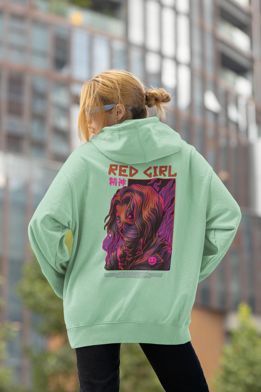 KRYOT Warrior Red Girl Hoodie - Unisex Heavyweight Oversized Streetwear 350 GSM Bio-Baumwolle