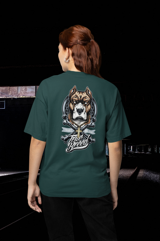 TRUE BREED NO TRUST Streetwear Backprint - T-shirt unisexe adulte surdimensionné bio Freestyler