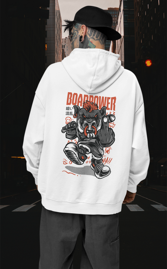 KRYOT Warrior Boar Power Dark Chaos Hoodie - Unisex Heavyweight Oversized Streetwear 350 GSM Bio-Baumwolle