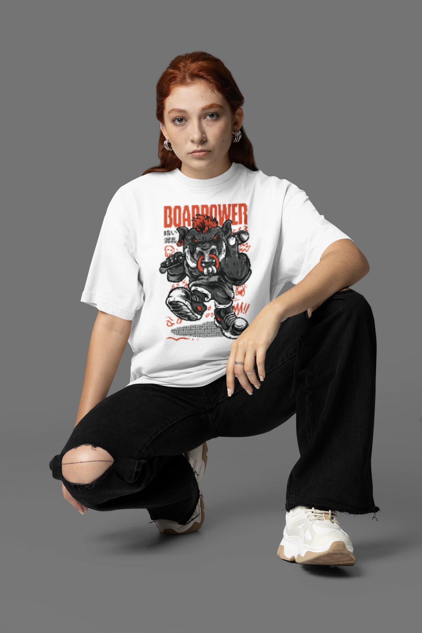 KRYOT Warrior Boar Power T-Shirt Frontprint - Unisex Oversized Bio Heavyweight T-Shirt 240 GSM Bio-Baumwolle