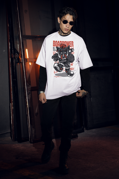 KRYOT Warrior Boar Power T-Shirt Frontprint - Unisex Oversized Bio Heavyweight T-Shirt 240 GSM Bio-Baumwolle
