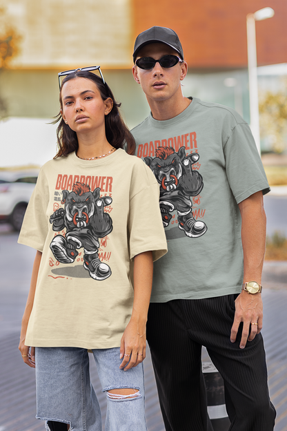 KRYOT Warrior Boar Power T-Shirt Frontprint - Unisex Oversized Bio Heavyweight T-Shirt 240 GSM Bio-Baumwolle