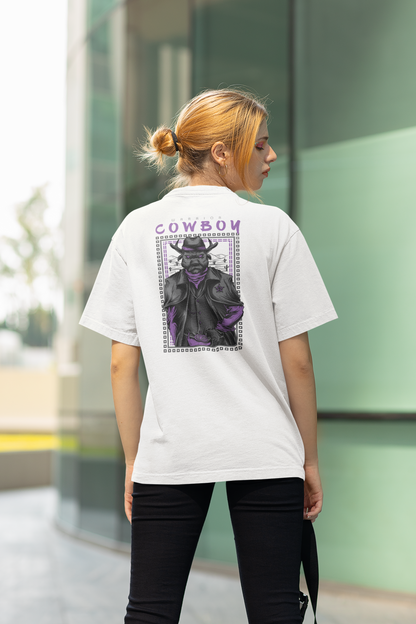 KRYOT Warrior Cowboy Dog T-Shirt Backprint - Unisex Oversized Bio Heavyweight T-Shirt 240 GSM Bio-Baumwolle