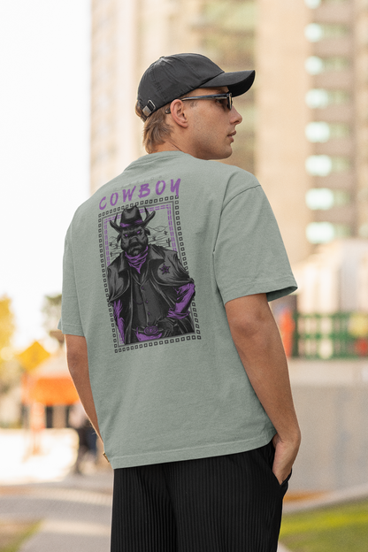 KRYOT Warrior Cowboy Dog T-Shirt Backprint - Unisex Oversized Bio Heavyweight T-Shirt 240 GSM Bio-Baumwolle