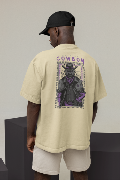 KRYOT Warrior Cowboy Dog T-Shirt Backprint - Unisex Oversized Bio Heavyweight T-Shirt 240 GSM Bio-Baumwolle