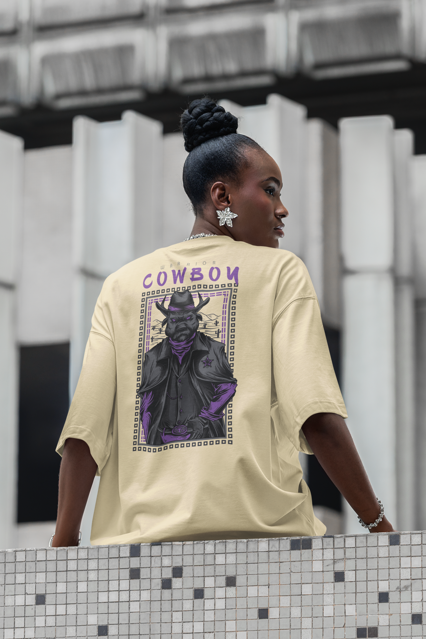 KRYOT Warrior Cowboy Dog T-Shirt Backprint - Unisex Oversized Bio Heavyweight T-Shirt 240 GSM Bio-Baumwolle