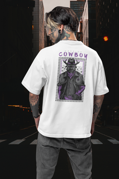 KRYOT Warrior Cowboy Dog T-Shirt Backprint - Unisex Oversized Bio Heavyweight T-Shirt 240 GSM Bio-Baumwolle