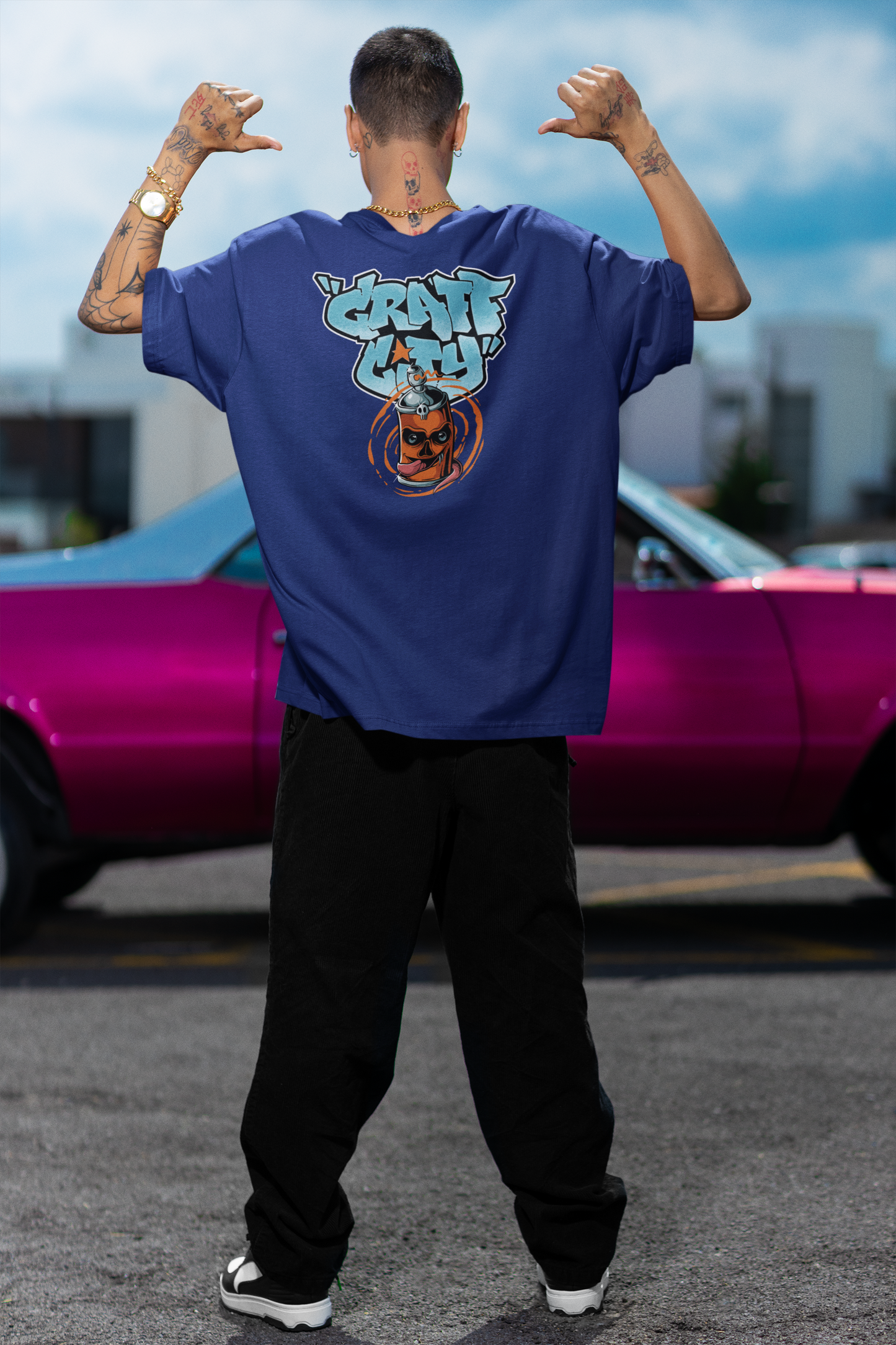 CRAFT CITY SKULL SPRAY Estampado de espalda de ropa urbana - Camiseta unisex extragrande orgánica Freestyler para adultos SH