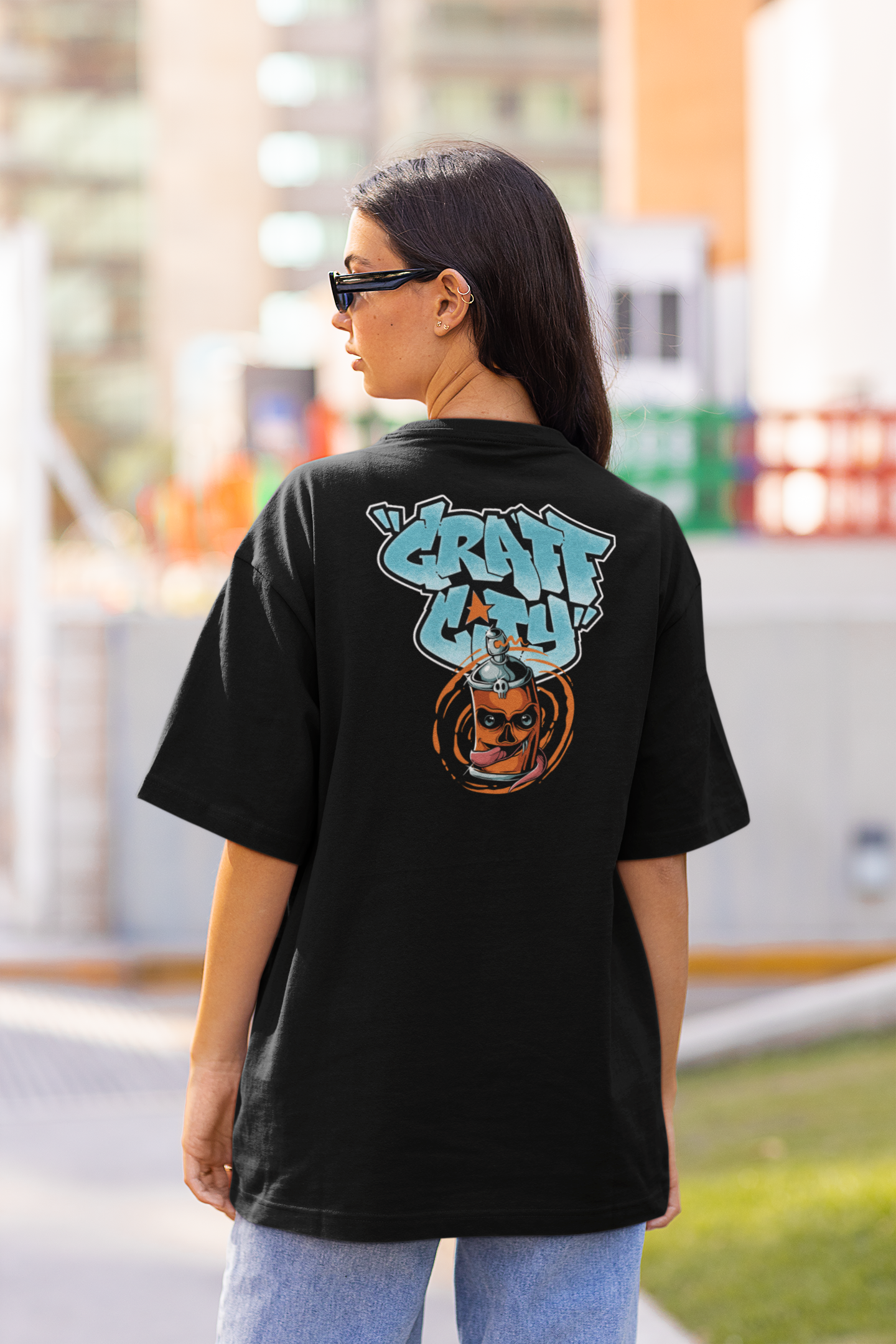 CRAFT CITY SKULL SPRAY Estampado de espalda de ropa urbana - Camiseta unisex extragrande orgánica Freestyler para adultos SH