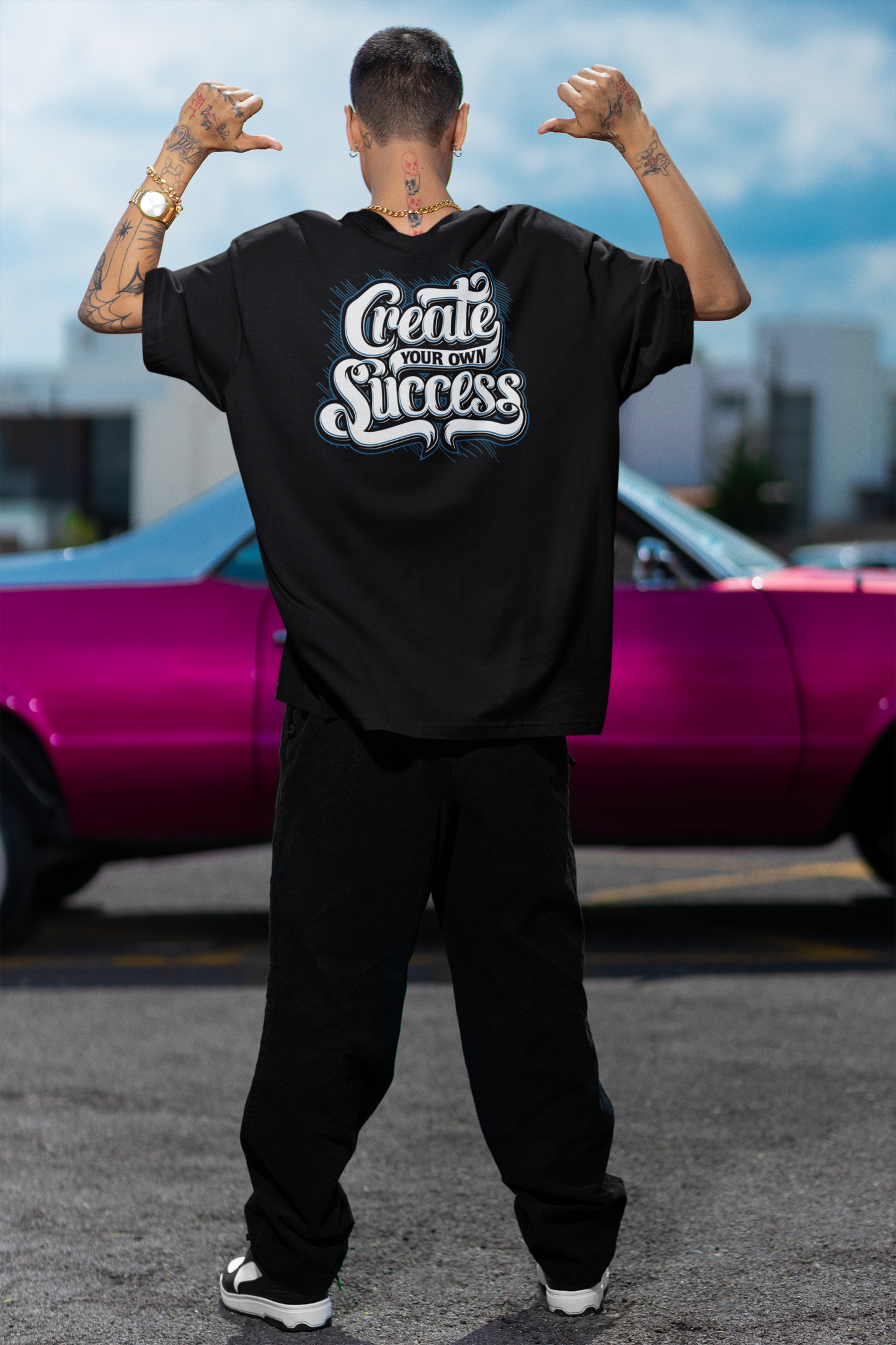 CREATE YOUR OWN SUCCESS Streetwear Back Print - Freestyler Organic Oversized Unisex T-Shirt Adults SH