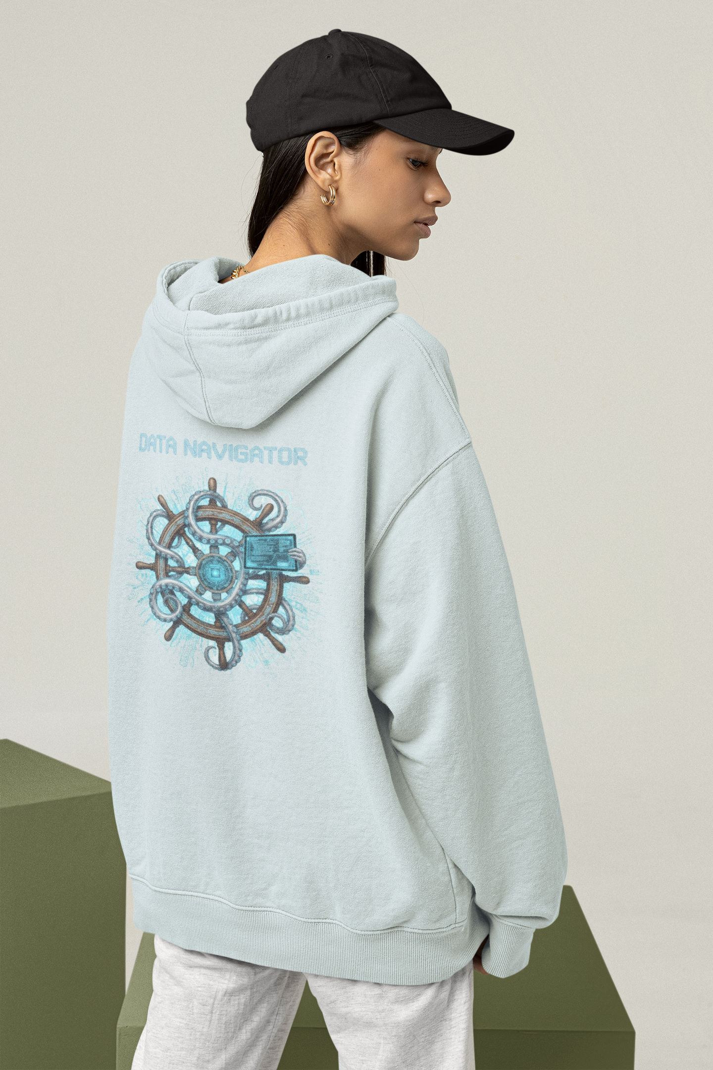 DATA NAVIGATOR OCTO PILOT Streetwear Backprint - Slammer Organic Oversized Unisex Hoodie Adults SH