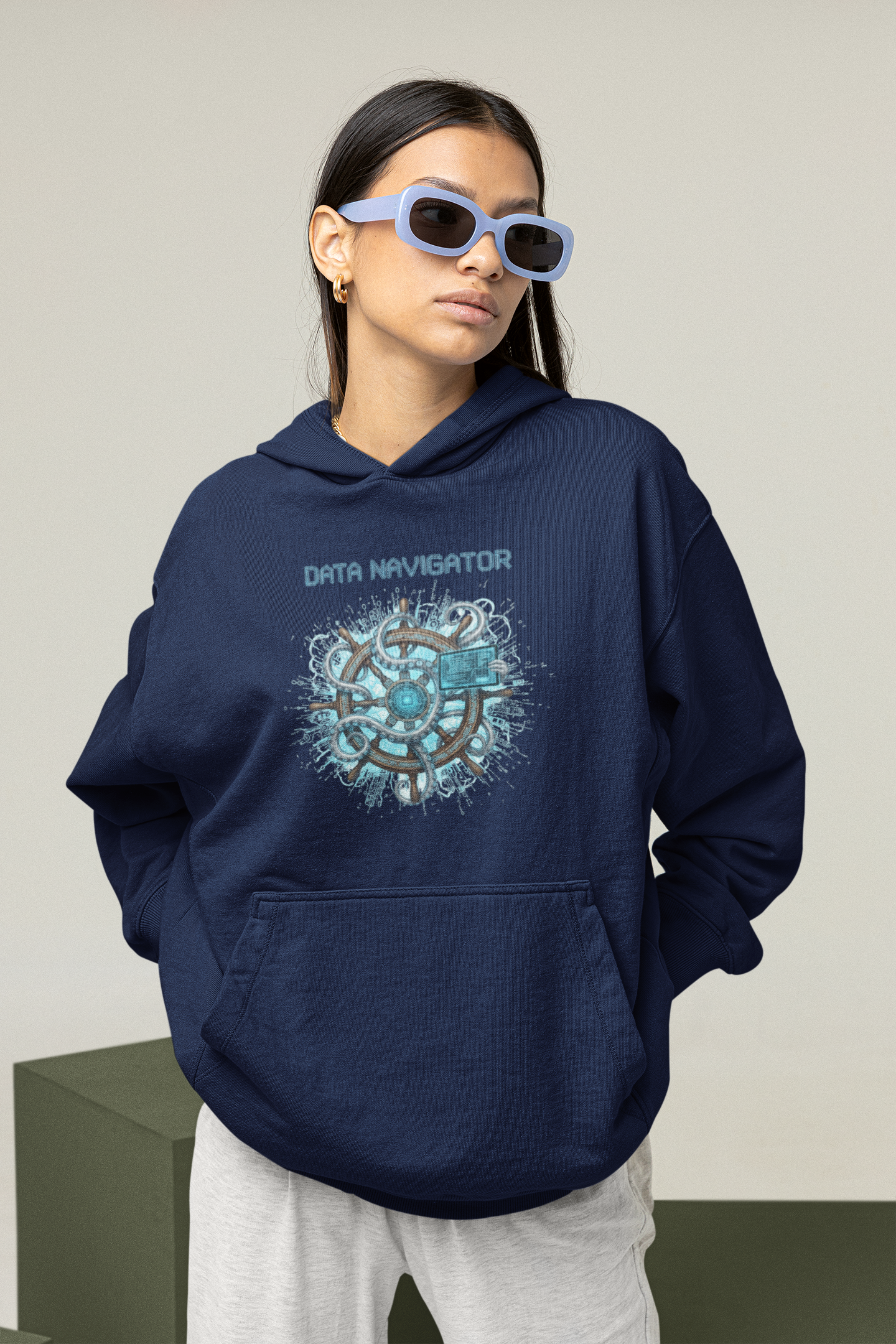 KRYOT Data Navigator Octo Pilot Hoodie Frontprint - Unisex Heavyweight Oversized Streetwear 350 GSM Bio-Baumwolle