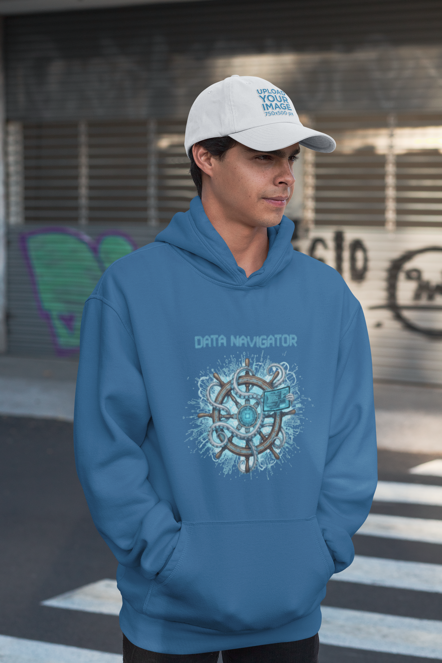 KRYOT Data Navigator Octo Pilot Hoodie Frontprint - Unisex Heavyweight Oversized Streetwear 350 GSM Bio-Baumwolle