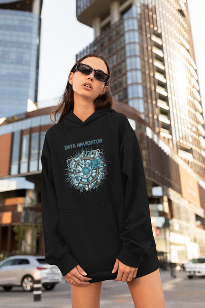KRYOT Data Navigator Octo Pilot Hoodie Frontprint - Unisex Heavyweight Oversized Streetwear 350 GSM Bio-Baumwolle