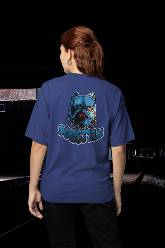 KRYOT Dogstyle Cyber Pibull T-Shirt Backprint - Unisex Oversized Bio Heavyweight T-Shirt 240 GSM Bio-Baumwolle
