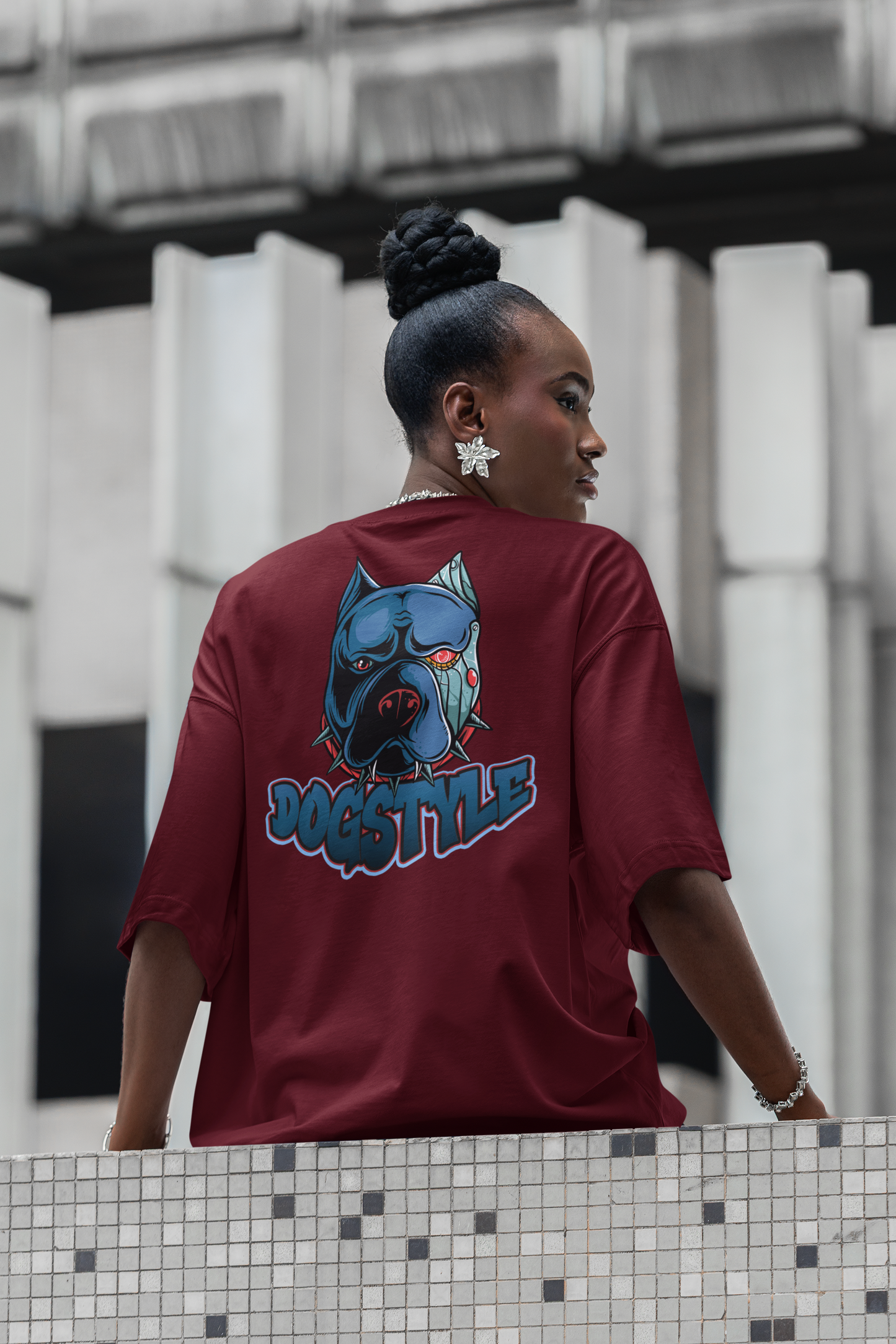DOGSTYLE CYBER PITBULL Streetwear Backprint - Freestyler Organic Oversized Unisex T-Shirt Adults SH