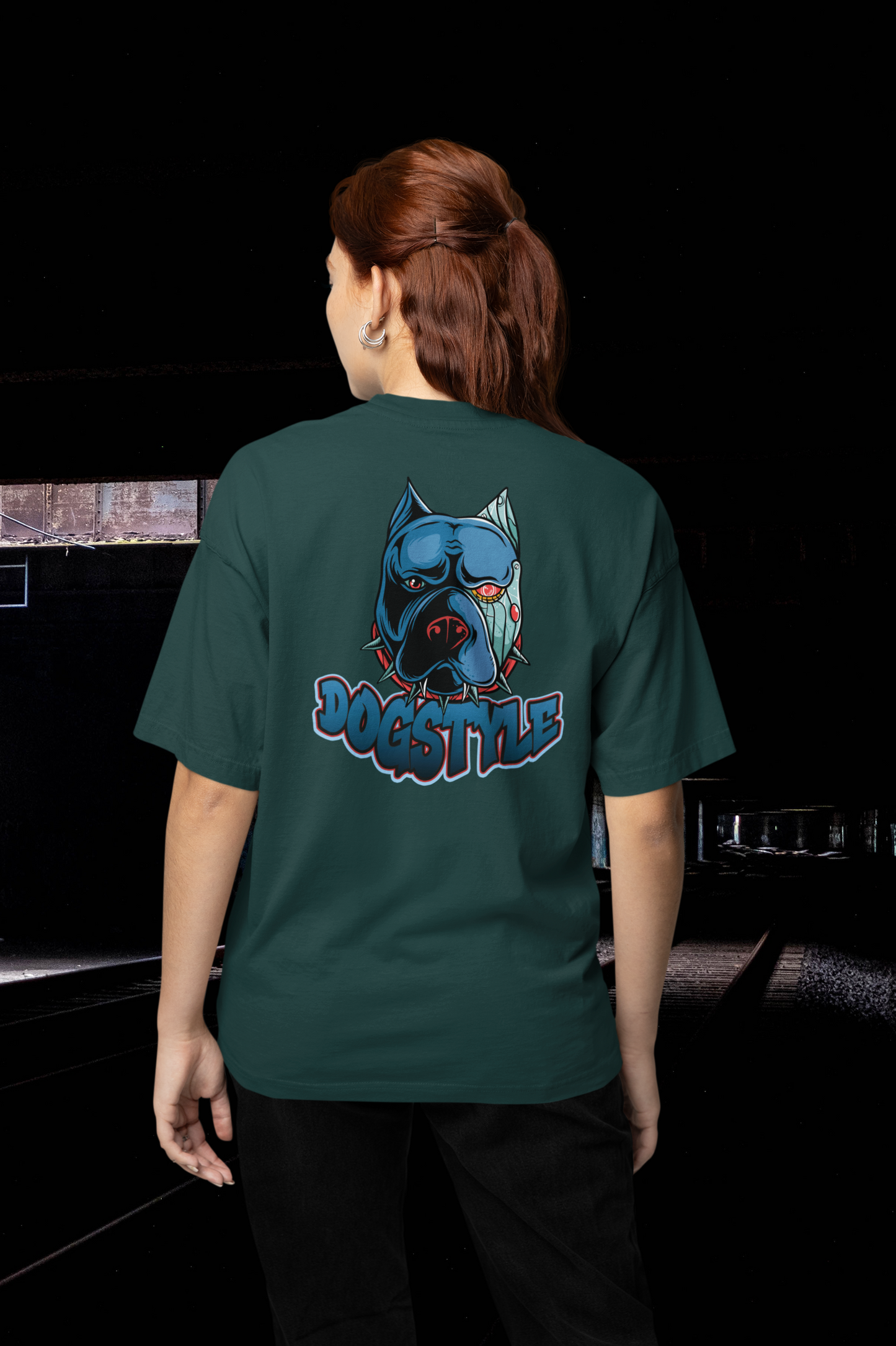 DOGSTYLE CYBER PITBULL Streetwear Backprint - Freestyler Organic Oversized Unisex T-Shirt Adults SH