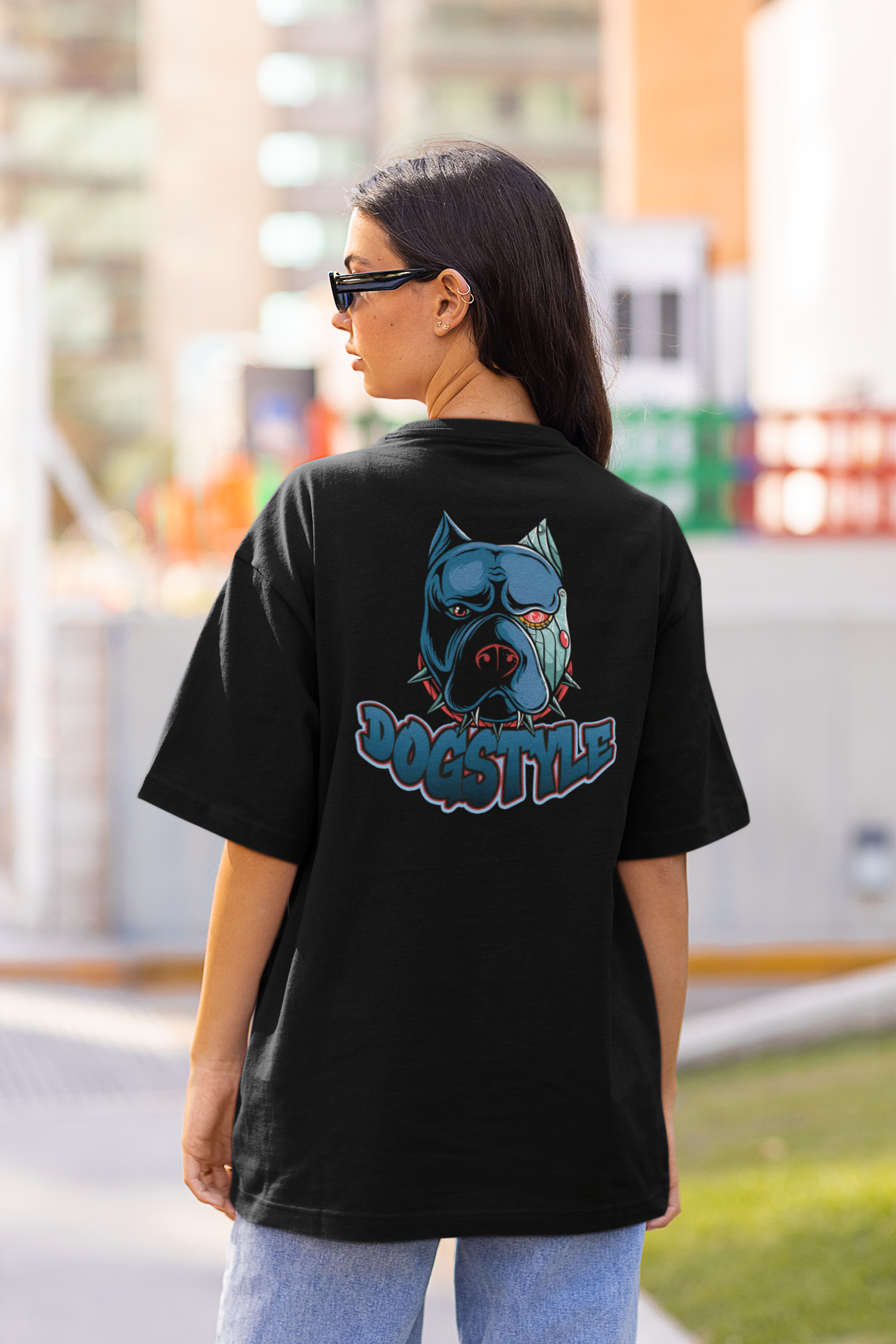 DOGSTYLE CYBER PITBULL Streetwear Backprint - Freestyler Organic Oversized Unisex T-Shirt Adults SH