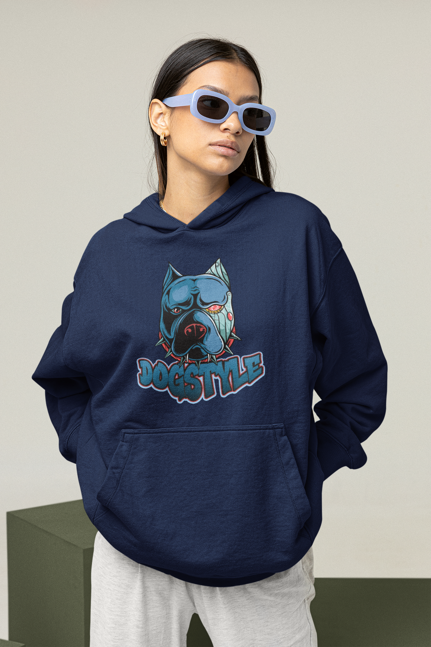DOGSTYLE CYBER PITBULL Streetwear Frontside - Slammer Organic Oversized Unisex Adult Hoodie SH