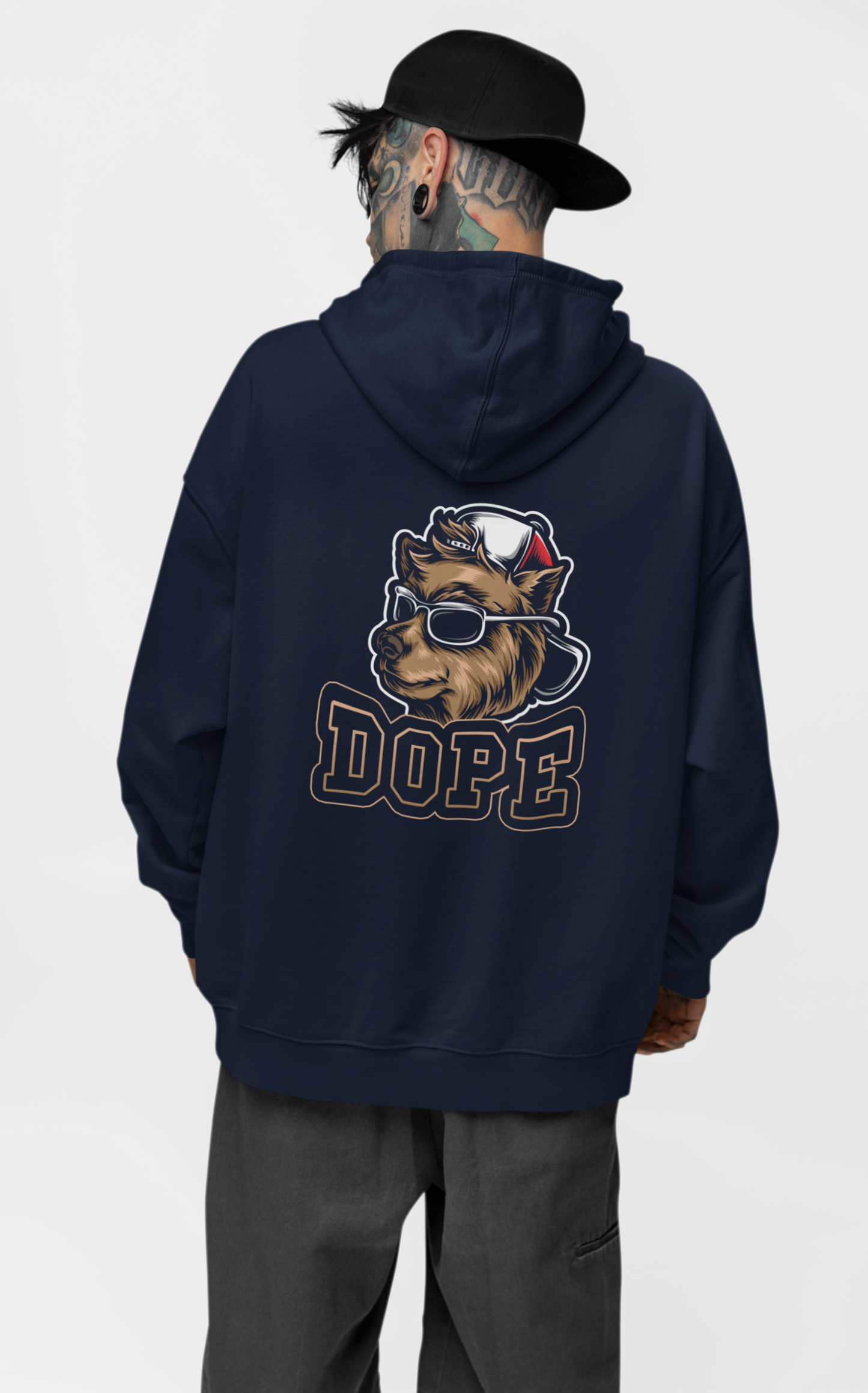 DOPE DOG BEAR STYLE Streetwear au dos - Sweat à capuche unisexe bio oversized adulte SH Slammer