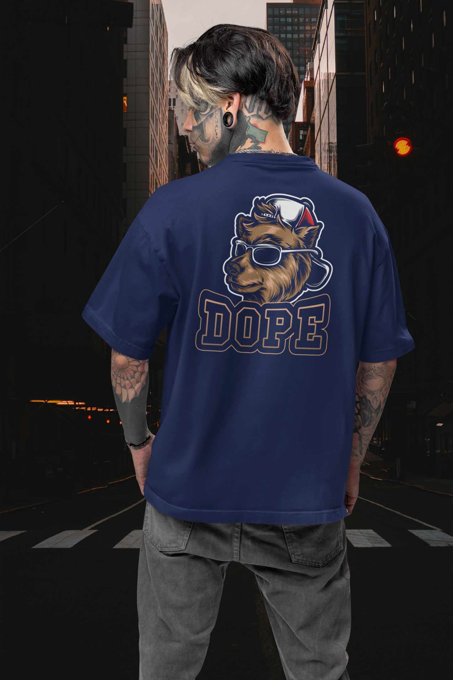 DOPE DOG BEAR STYLE Streetwear Back Print - Freestyler Organic Oversized Unisex Adult T-Shirt SH