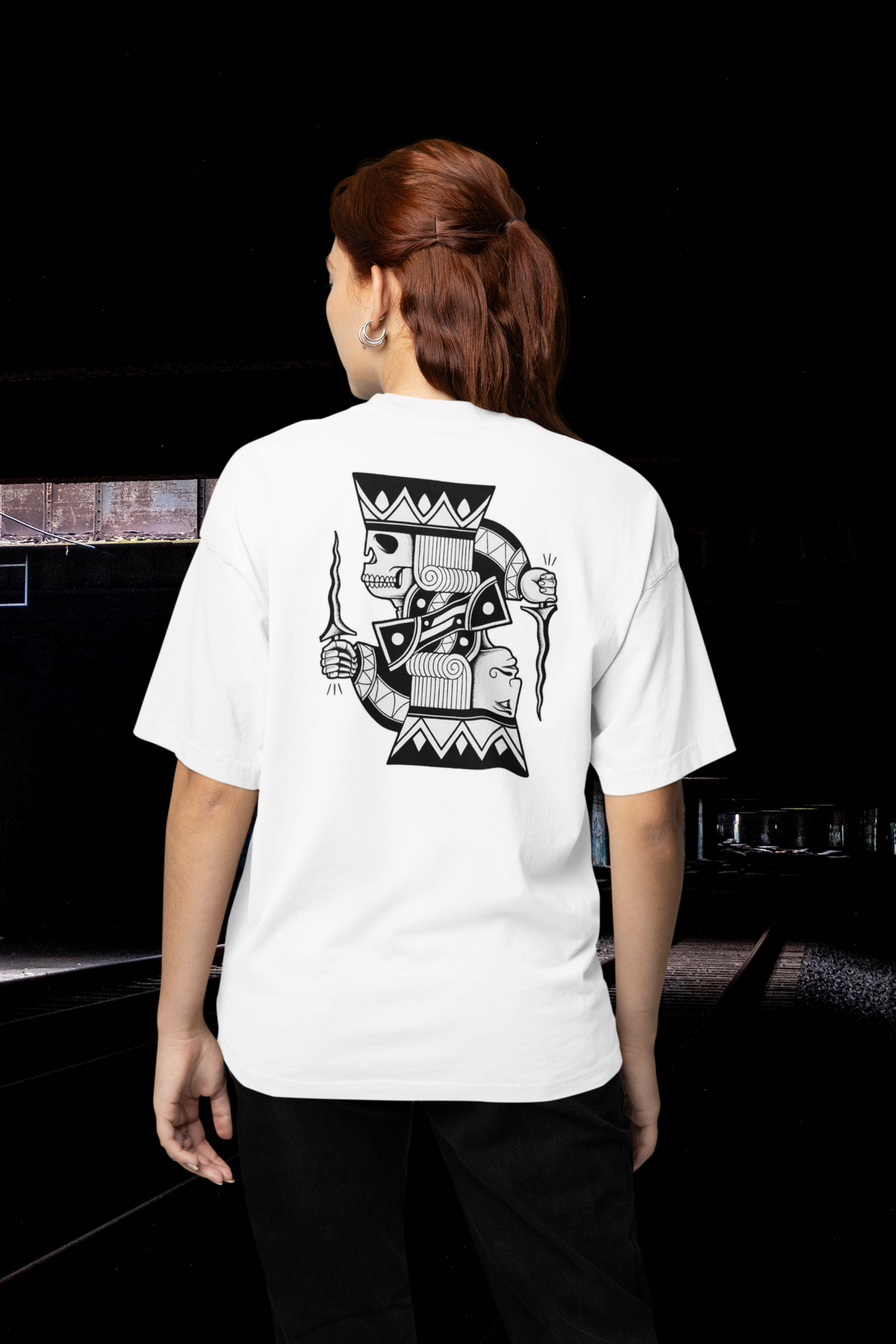 DOPPEL CARA THE SKULL KING Streetwear Imprimé au dos - T-shirt unisexe ample en coton bio Freestyler pour adultes SH