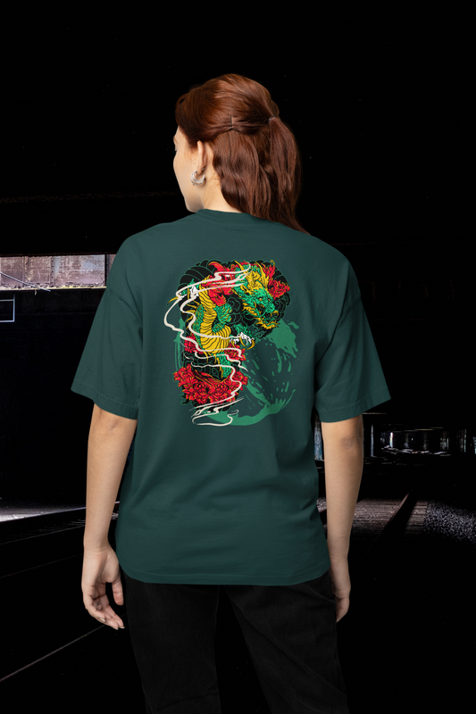 DRAGON RED FIRE Streetwear Backprint - T-shirt unisexe adulte bio oversize Freestyler SH