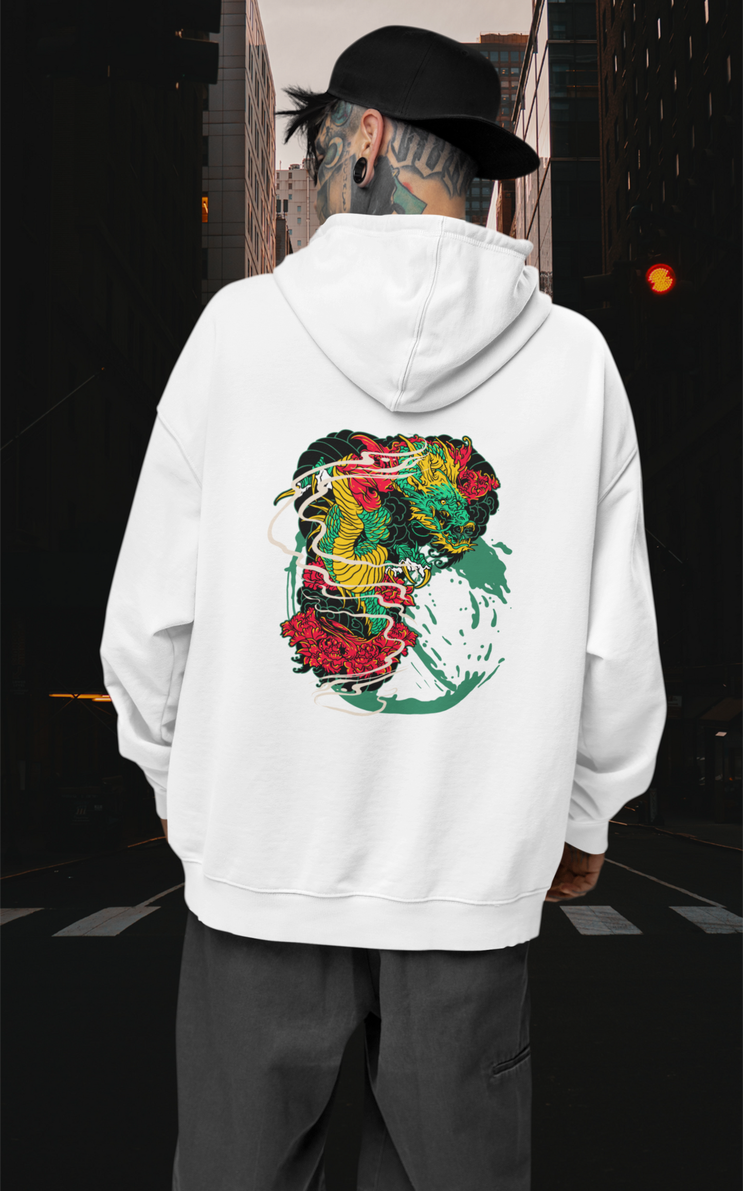 DRAGON RED FIRE Streetwear - Sudadera con Capucha Oversize Unisex de Algodón Orgánico Slammer para Adultos