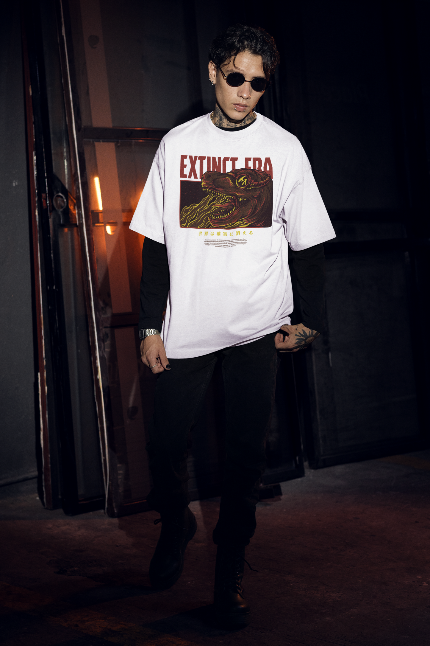 EXTINCT ERA Warrior Streetwear Estampado Frontal - Freestyler Bio Camiseta Oversize Unisex Adulto SH
