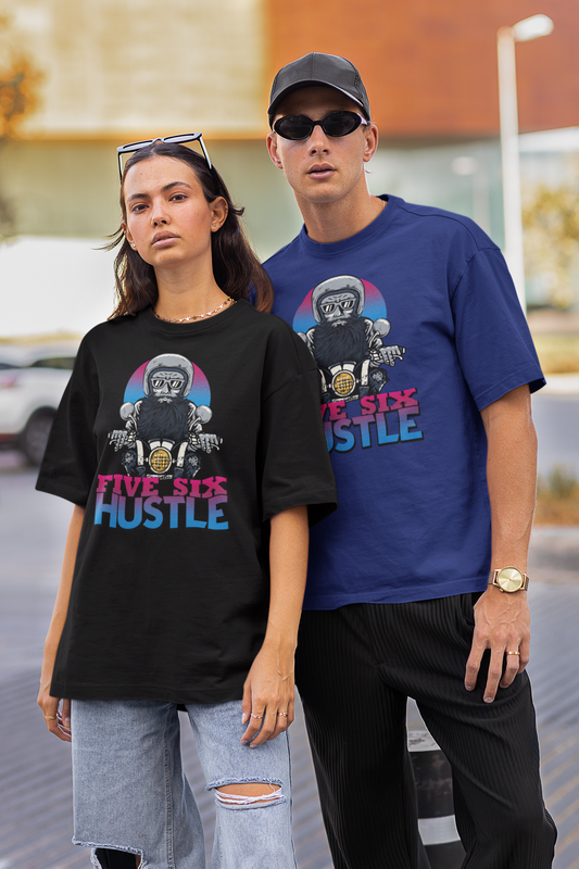 KRYOT Five Six Hustle Biker Spirit T-Shirt Frontprint - Unisex Oversized Bio Heavyweight T-Shirt 240 GSM Bio-Baumwolle