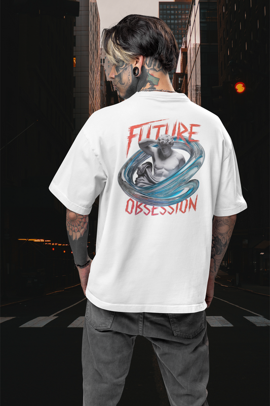 FUTURE OBSESSION STATUE Streetwear Backprint - T-shirt unisexe oversize bio Freestyler pour adultes SH