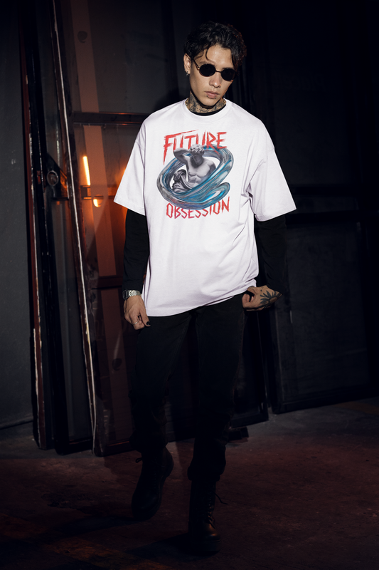 STATUE OBSESSION FUTURE Imprimé avant Streetwear - T-shirt unisexe surdimensionné en coton biologique Freestyler pour adulte SH