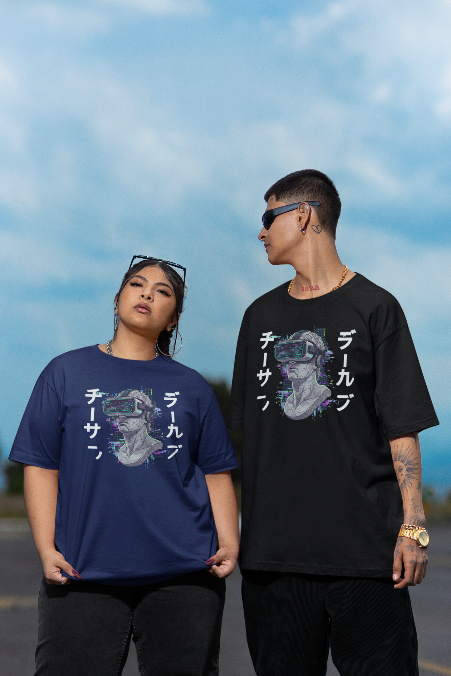 FUTURE STATUE VIRTUELL BRILLE III Streetwear Frontprint - Freestyler Bio Oversized Unisex Camiseta para Adultos SH