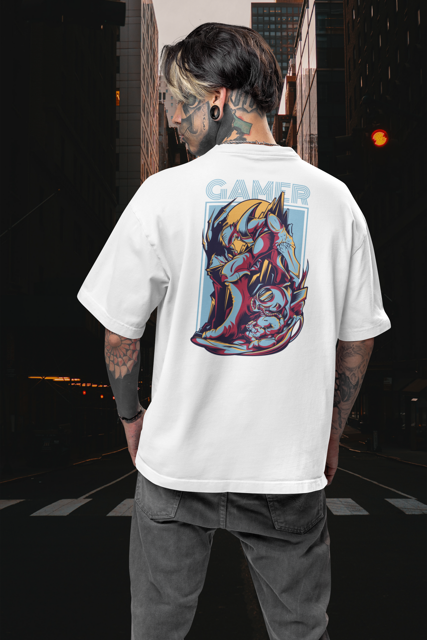 GAMER Warrior Streetwear Backprint - Camiseta Bio Oversized Unisex Adulto Freestyler SH