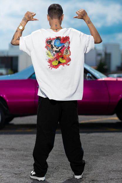 GANGSTA MOUSE BRONX SPIRIT Imprimé au dos Streetwear - T-shirt unisexe oversize bio Freestyler pour adultes SH