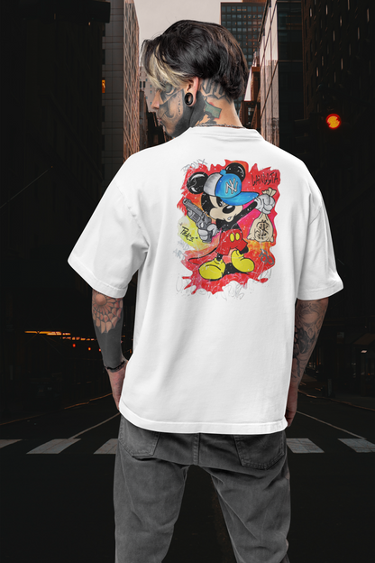 GANGSTA MOUSE BRONX SPIRIT Imprimé au dos Streetwear - T-shirt unisexe oversize bio Freestyler pour adultes SH