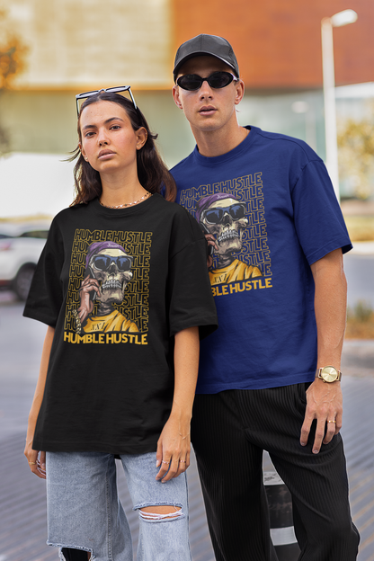 KRYOT Humble Hustle Funk & Skull II T-Shirt Frontprint - Unisex Oversized Bio Heavyweight T-Shirt 240 GSM Bio-Baumwolle
