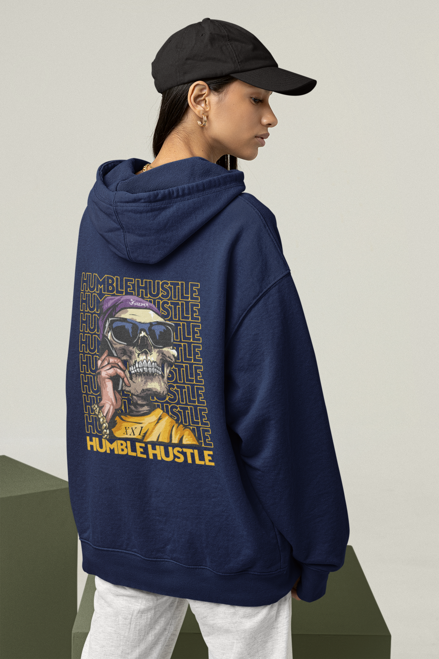 KRYOT Humble Hustle Funk & Skull II Hoodie Backprint - Unisex Heavyweight Oversized Streetwear 350 GSM Bio-Baumwolle