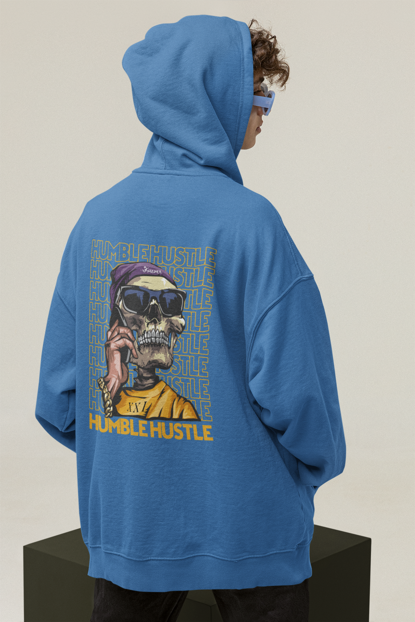 KRYOT Humble Hustle Funk & Skull II Hoodie Backprint - Unisex Heavyweight Oversized Streetwear 350 GSM Bio-Baumwolle