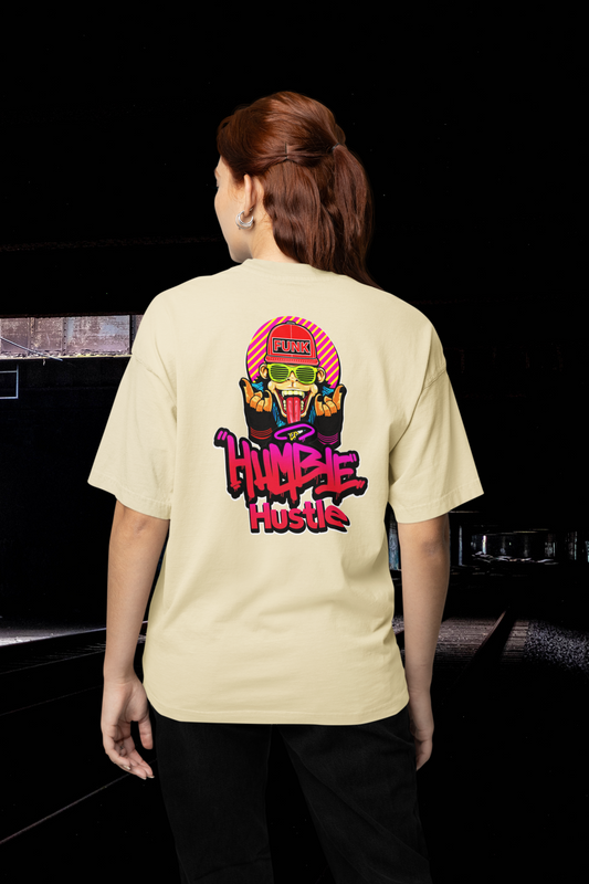 KRYOT Humble Hustle Funk & Skull T-Shirt Backprint - Unisex Oversized Bio Heavyweight T-Shirt 240 GSM Bio-Baumwolle