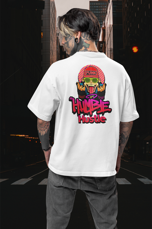 KRYOT Humble Hustle Funk & Skull T-Shirt Backprint - Unisex Oversized Bio Heavyweight T-Shirt 240 GSM Bio-Baumwolle