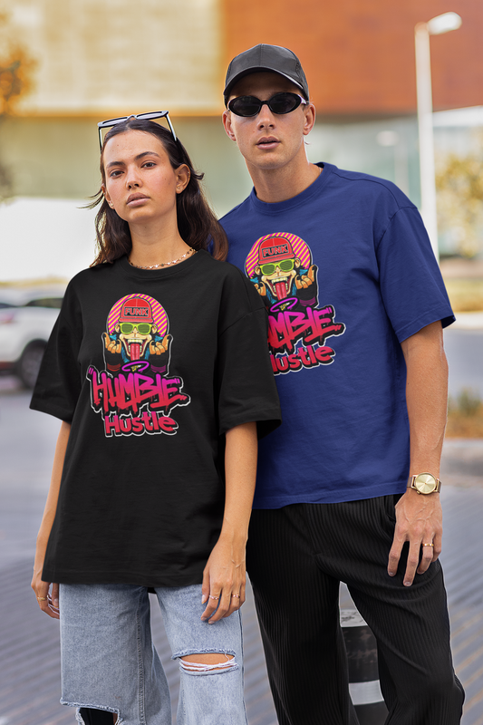 HUMBLE HUSTLE FUNK & SKULL Streetwear Imprimé avant - T-shirt unisexe bio oversized pour adultes Freestyler SH