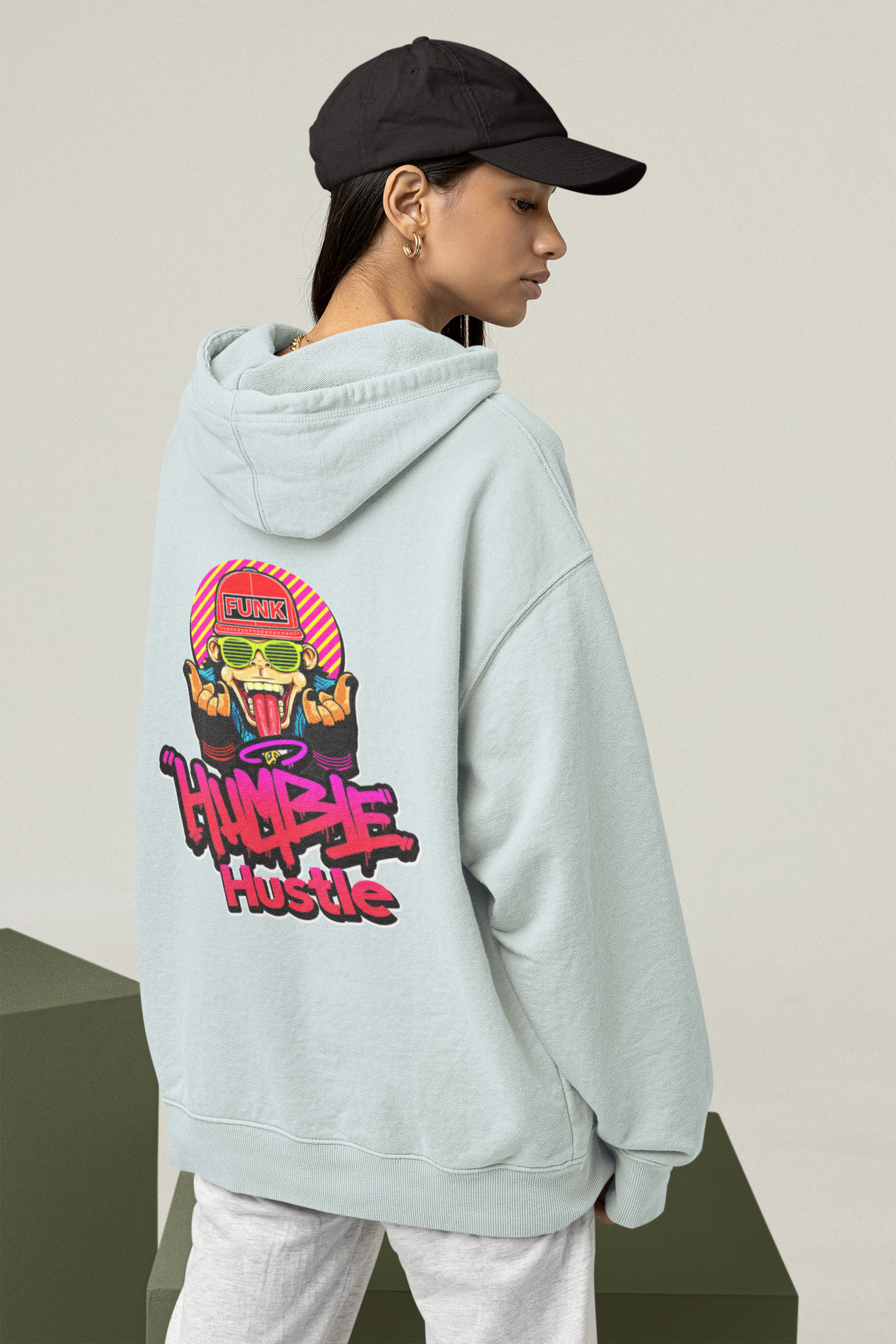 HUMBLE HUSTLE FUNK & SKULL Streetwear - Slammer Organic Oversized Unisex Adult Hoodie