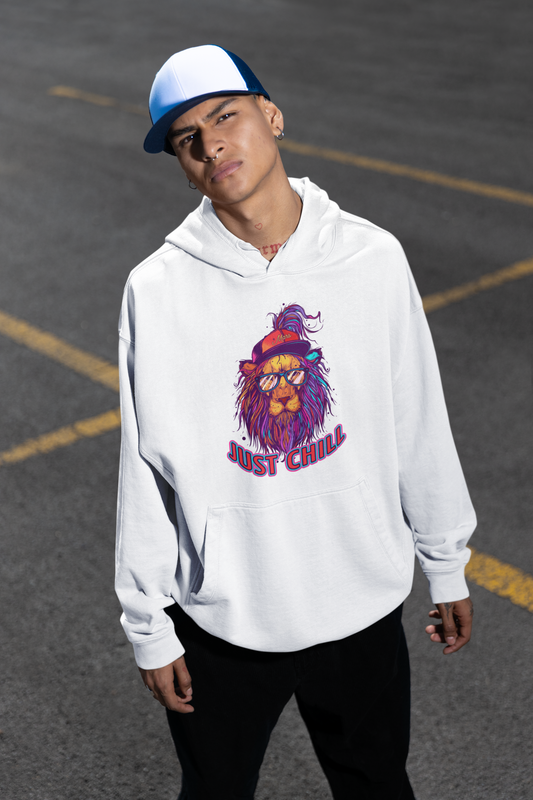 JUST CHILL NEON LION Frontside Streetwear - Slammer Organic Oversized Unisex Adult Hoodie