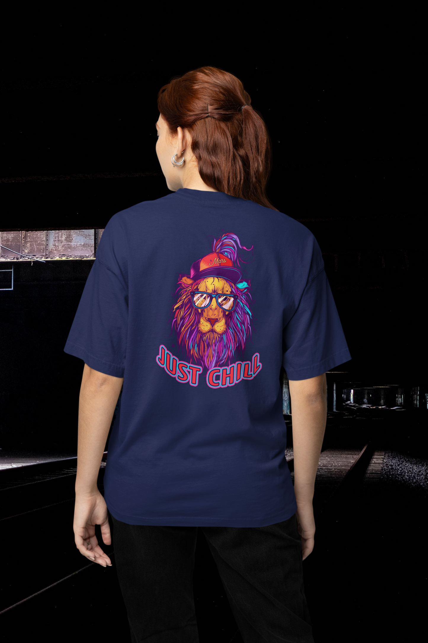 JUST CHILL NEON LION Streetwear Backprint - Freestyler Bio Oversized Unisex Camiseta Adultos SH