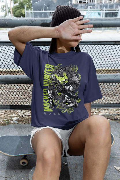 KRYOT Warrior Masked Hunter II Green T-Shirt Frontprint - Unisex Oversized Bio Heavyweight T-Shirt 240 GSM Bio-Baumwolle