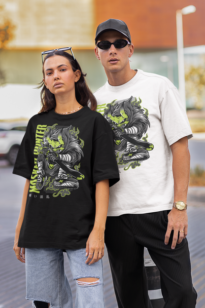 KRYOT Warrior Masked Hunter II Green T-Shirt Frontprint - Unisex Oversized Bio Heavyweight T-Shirt 240 GSM Bio-Baumwolle